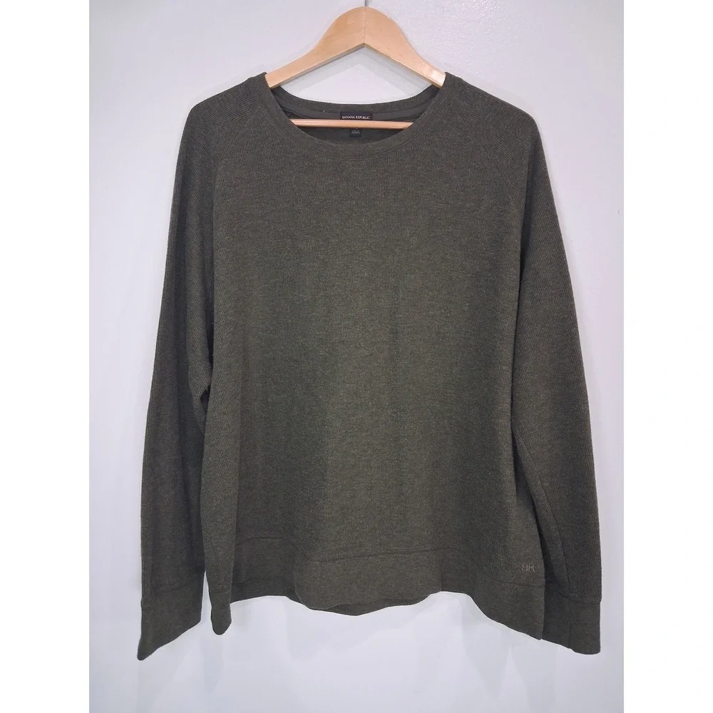 Banana Republic Mens XXL Olive Green Raglan Crewneck Sweatshirt Textured Knit